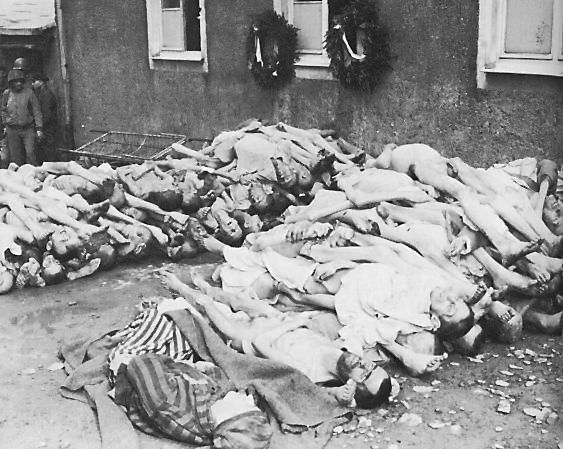 The dead piled in rows at Buchenwald